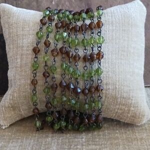 Nine Strand Beaded Green Burnt Orange Bracelet